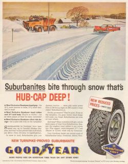 1950s vintage SNOW PLOW Truck HIGHWAY Tow GOODYEAR Winter Tire AUTO 
