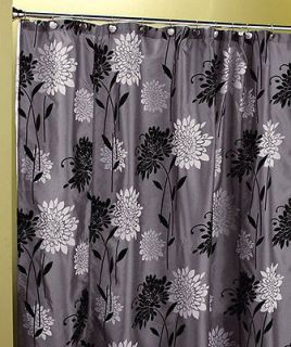 New 70 x 72 Black Silver White Erica Floral Bathroom Shower Curtain