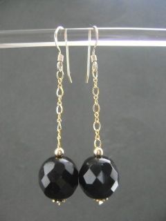   1950s Faceted Black French Jet & 14ct Rolled Gold Long Drop Earrings