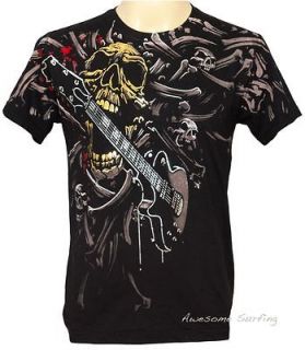 ARTFUL COUTURE T SHIRT Size XL SKULL GUITAR EXTREME ROCK TATTOO 