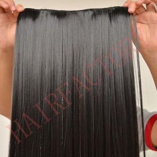 26 LONG straight clip in on hair extension OFF BLACK 3/4 full head