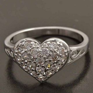 LOVE 9K WHITE GOLD FILLED CZ Engagement Bridal Ring,size 7,X139