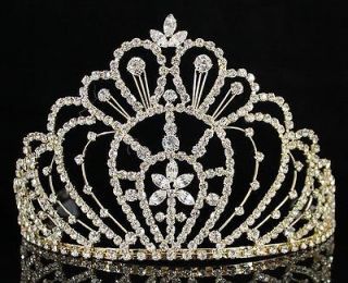 QUEEN RHINESTONE CRYSTAL CROWN TIARA W/ COMBS PAGEANT PROM BRIDAL H469 