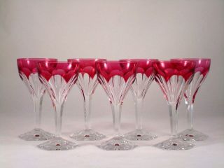 Val St Lambert Legagneux TCPL Crystal Cranberry Wine Glasses Roemers