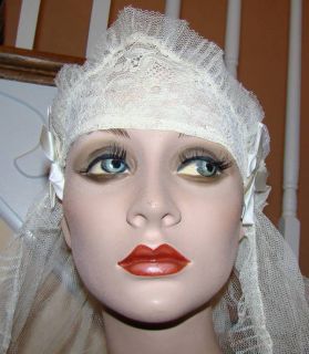 Vintage 1930s Wedding Bridal Veil Headpiece Lace/Net