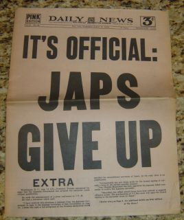 New York Daily News EXTRA PINK EDITION  8/15,1945  ITS OFFICIAL JAPS 