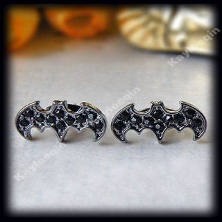 Black Crystal Bat Batman Earring Ear Stud Dark Knight Gothic Punk Emo 