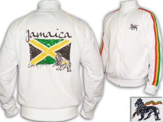Rasta Reggae JACKET Jumper Jamaica Flag Lion Of judah Embroided White 