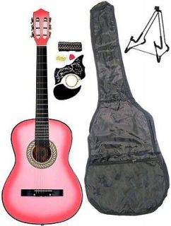 NEW PINK ACOUSTIC GUITAR+STAND+G​IG BAG CASE+STRAP+TUN​ER+4 FREE 