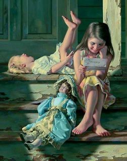 LOVE LETTER Bob Byerley Postcard Art Kids Old Fashioned Girl Reading 