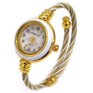 WHITE GOLD 2Tone Cable Band Ladies Bangle Cuff WATCH