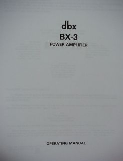 dbx BX3 POWER AMPLIFIER OPERATING MANUAL 14 Pages