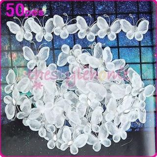 50pcs White Stocking Glitter Butterfly Wedding DIY Craft Decor Multi 