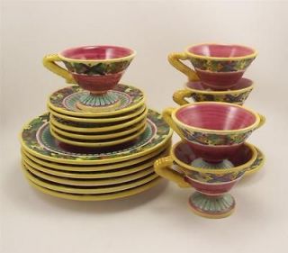 Vintage Italian Pottery Della Robbia Cup Saucer & Plate Trios~Fruit 