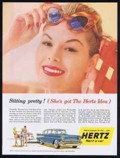 1957 Hertz Rent A Car Chevrolet 4 Door Pretty Woman Sunglasses Vintage 