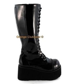 DEMONIA Womens Platform Combat Style Knee Hi Boots Shoe