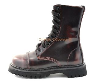 DEMONIA ROCKY 10 Womens Punk Combat Burgundy Leather Boots Shoes