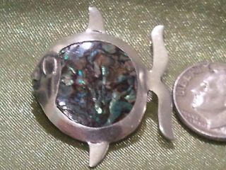 VINTAGE 925 Sterling Silver FISH Brooch Pin Inlaid Abalone TAXCO 