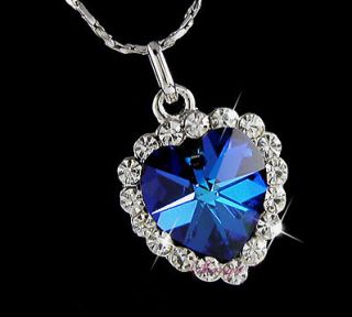   gp Blue Sapphire lab diamond Love Ocean Heart Pendant Necklace New