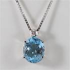 18K WHITE GOLD NECKLACE BLUE TOPAZ PENDANT AND DIAMOND CT 0.10, MADE 