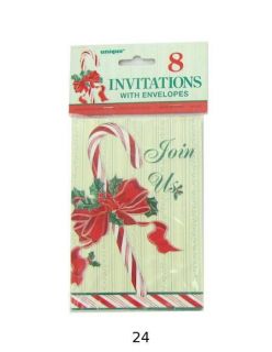 24 Units of Candy Cane Invitations With Envelopes New Bulk Wholesale 