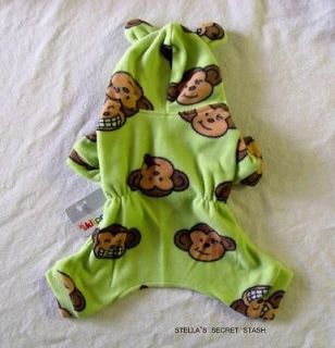 New Dog Clothes Pet Pajamas pjs Monkeys Fleece Lime Green XS Klippo 