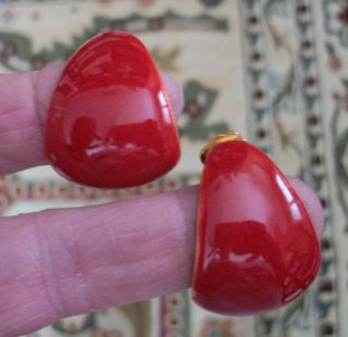 Vintage Large Donald Stannard RED enameled earrings Designer to 