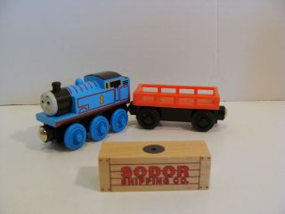 Wooden Thomas The Tank Engine And Cargo Car With Shipping Crate