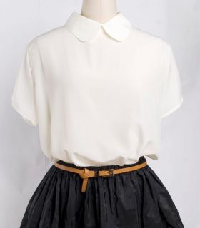 New Womens Classic Vintage Inspired Peter Pan Collar Silky Shirt Top 