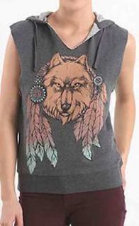   Rock It Cutoff Wolf Tribal Fleece Dreamcatcher Hoody Shirt Sweatshirt