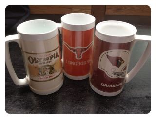 Vintage Thermo Serv Mug, Beer Stein Trio Cardinals, Longhorns 