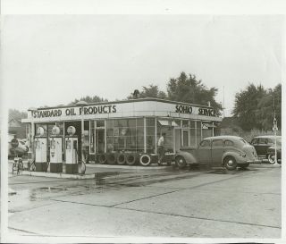 Old Photo Sohio Gas Station Pumps Globes Cars