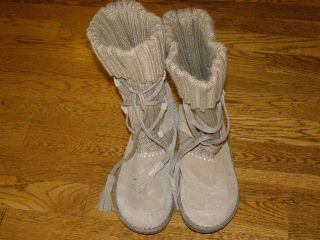 EARTH SPIRIT KNIT AND LEATHER BOOTS LACE CREPE SOLES 5.5US EUR 37
