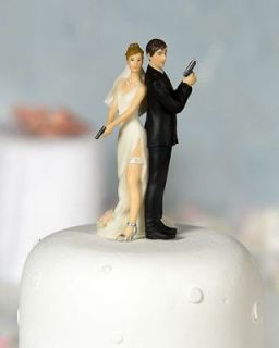 Sexy Spy Gun Bride Groom Funny Cute Wedding Cake Topper HAIR 