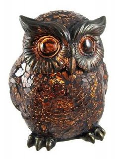 Amber Crackle Glass Owl Accent Lamp Bronzed Base