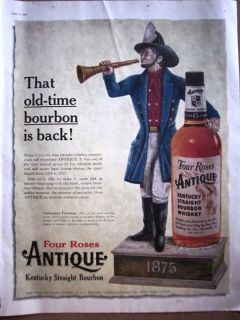 1959 Antique Four Roses Bourbon Whiskey Volunteer Fireman Art Ad