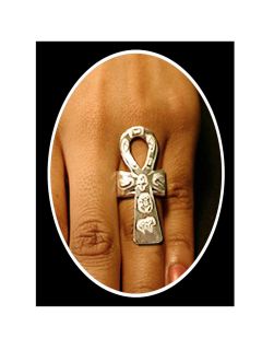 One of a kind Sterling Silver hieroglyphic Ankh Ring