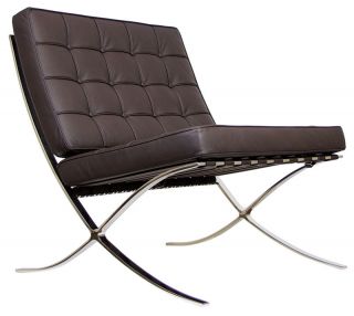 Barcelona Chair & Ottoman   100% Aniline Leather Chair   Chocolate 