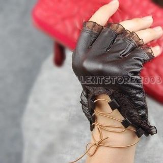 Gothic Lolita vintage Womens Cute Lace Brown Genuine Leather 