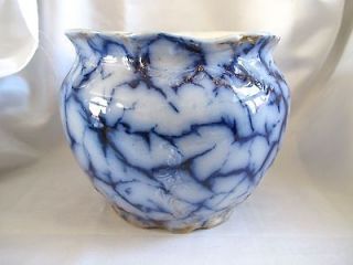 ANTIQUE FLOW BLUE CRACKED ICE / MARBLE PATTERN LARGE PLANTER