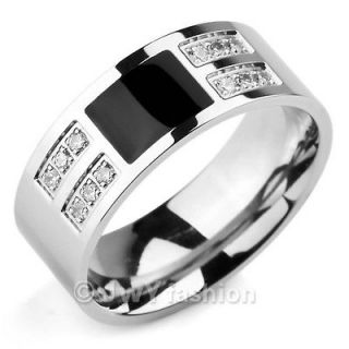 Size 10 Silver Black Classic CZ Stainless Steel Men Ring LP11 405