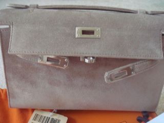 Authentic Hermes Kelly 2 Mini Clutch Suede   Beige