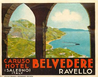 Caruso Hotel ~RAVELLO   SALERNO / ITALY~ Gorgeous Old Luggage Label