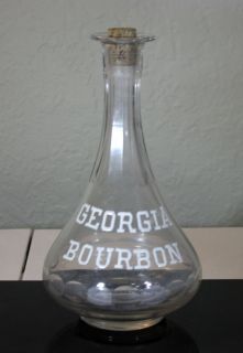   Ground Glass Georgia Bourbon Decanter Enamel Liquor Tulip Shape Bottle