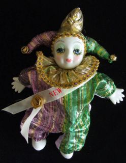 Porcelain JESTER Doll Mardi Gras COLORS New Orleans