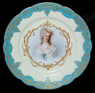 19th c Antique French Sevres Porcelain HP Portrait Plate Madame de 