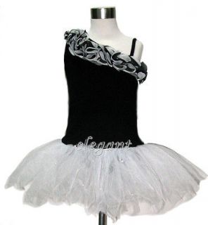 White Black Flower Girls Fairy Dress Ballet Leotard Tutu Party Skirt 1 
