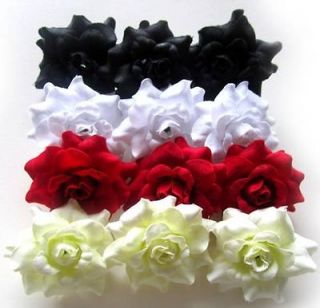 12 Black Red White Artificial Silk Roses Heads Flower lot for Wedding 