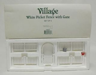 Dept 56 Snow Village WHITE PICKET FENCE with GATE Set Of 5 #52624 