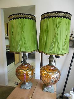 Pair of Hollywood Regency Carnival glass irridescent enamel lamps